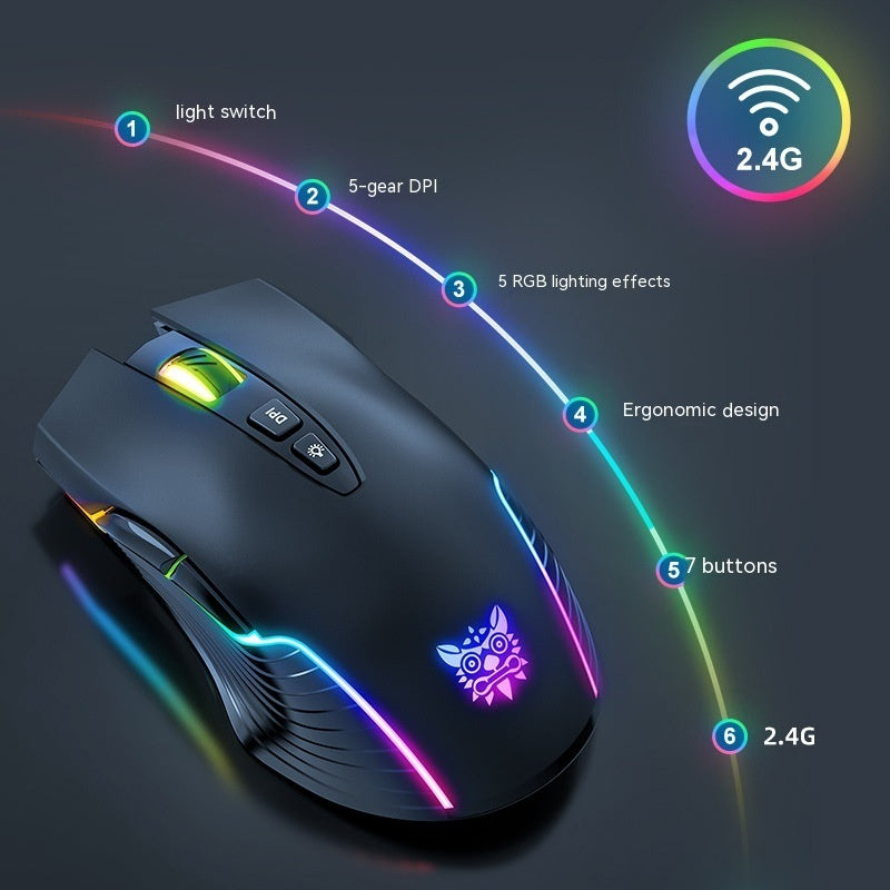 Souris Gaming Sans Fil RGB Rechargeable USB - 2.4G Bluetooth Lumineuse