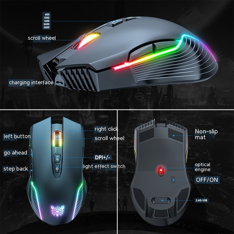 Souris Gaming Sans Fil RGB Rechargeable USB - 2.4G Bluetooth Lumineuse