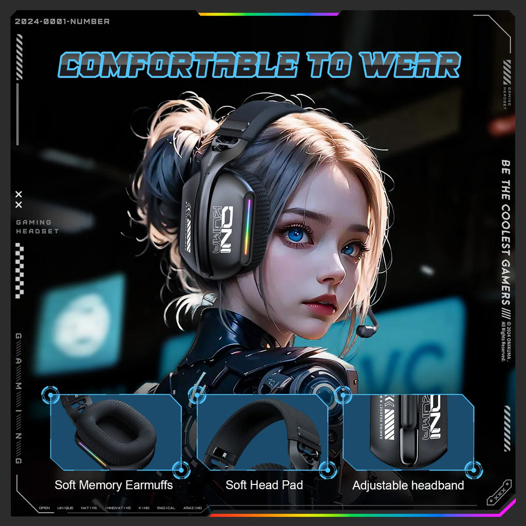 Casque Gaming Sans Fil ONIKUMA GT808 RGB - Bluetooth 5.3
