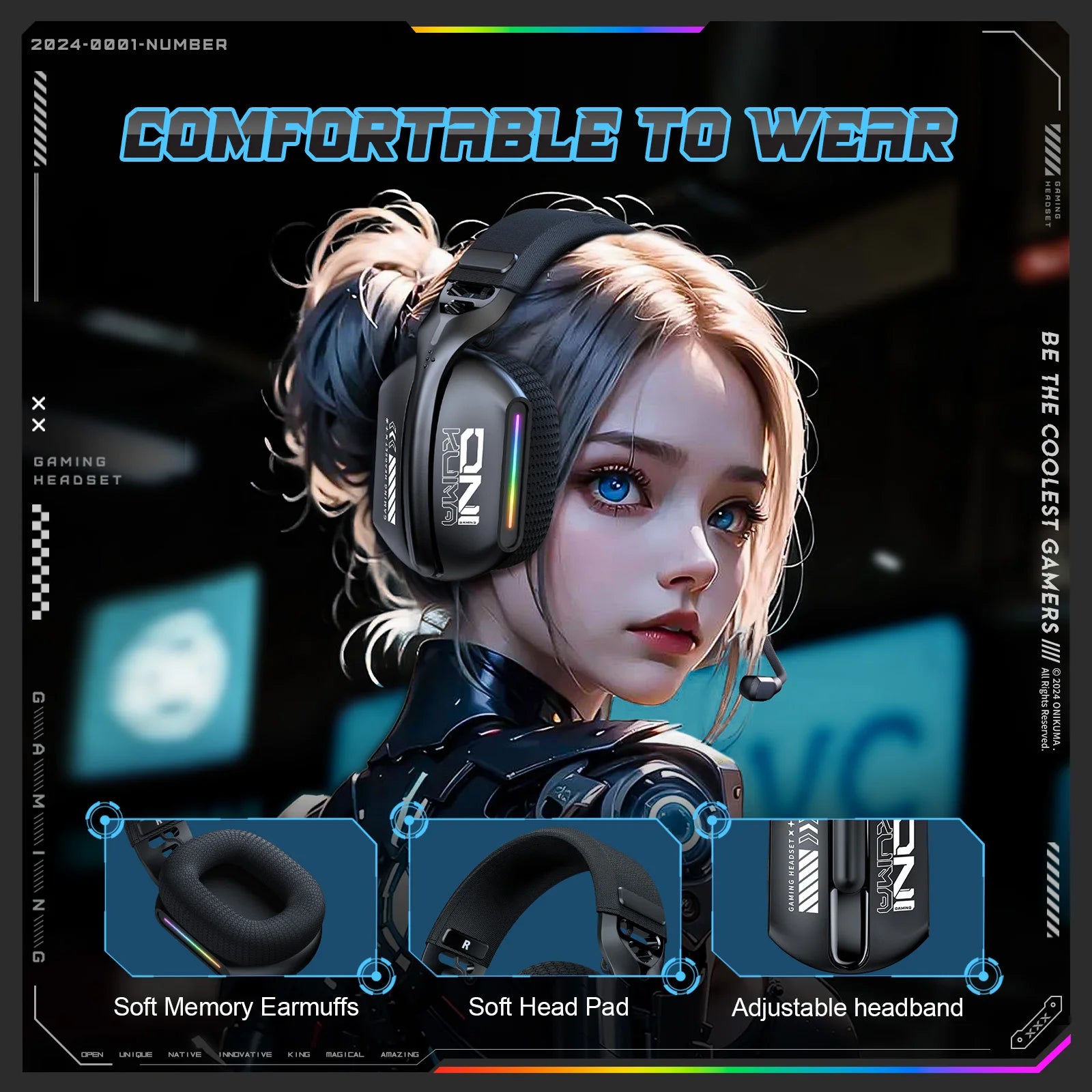 Casque Gaming Sans Fil ONIKUMA GT808 RGB - Bluetooth 5.3