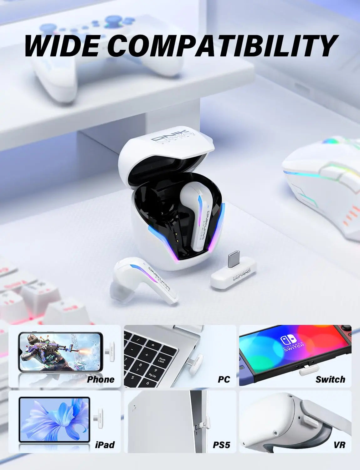 Écouteurs Gaming Sans Fil ONIKUMA T27 RGB - 2.4GHz Faible Latence avec Boîtier