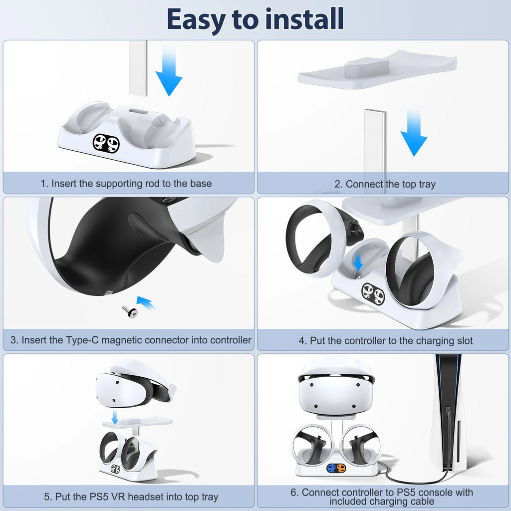 Station de Charge PSVR2 avec Support Casque - Dock 2-en-1 pour Contrôleurs PS5 VR2