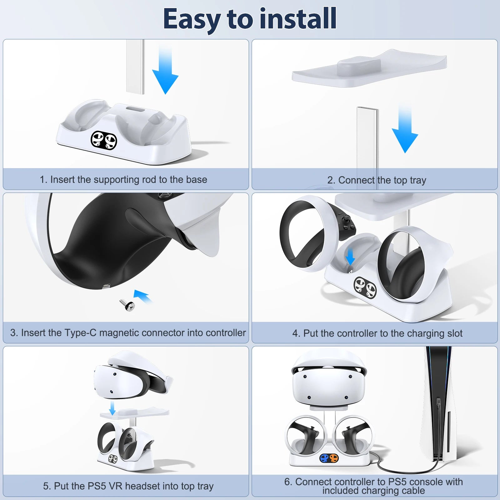 Station de Charge PSVR2 avec Support Casque - Dock 2-en-1 pour Contrôleurs PS5 VR2