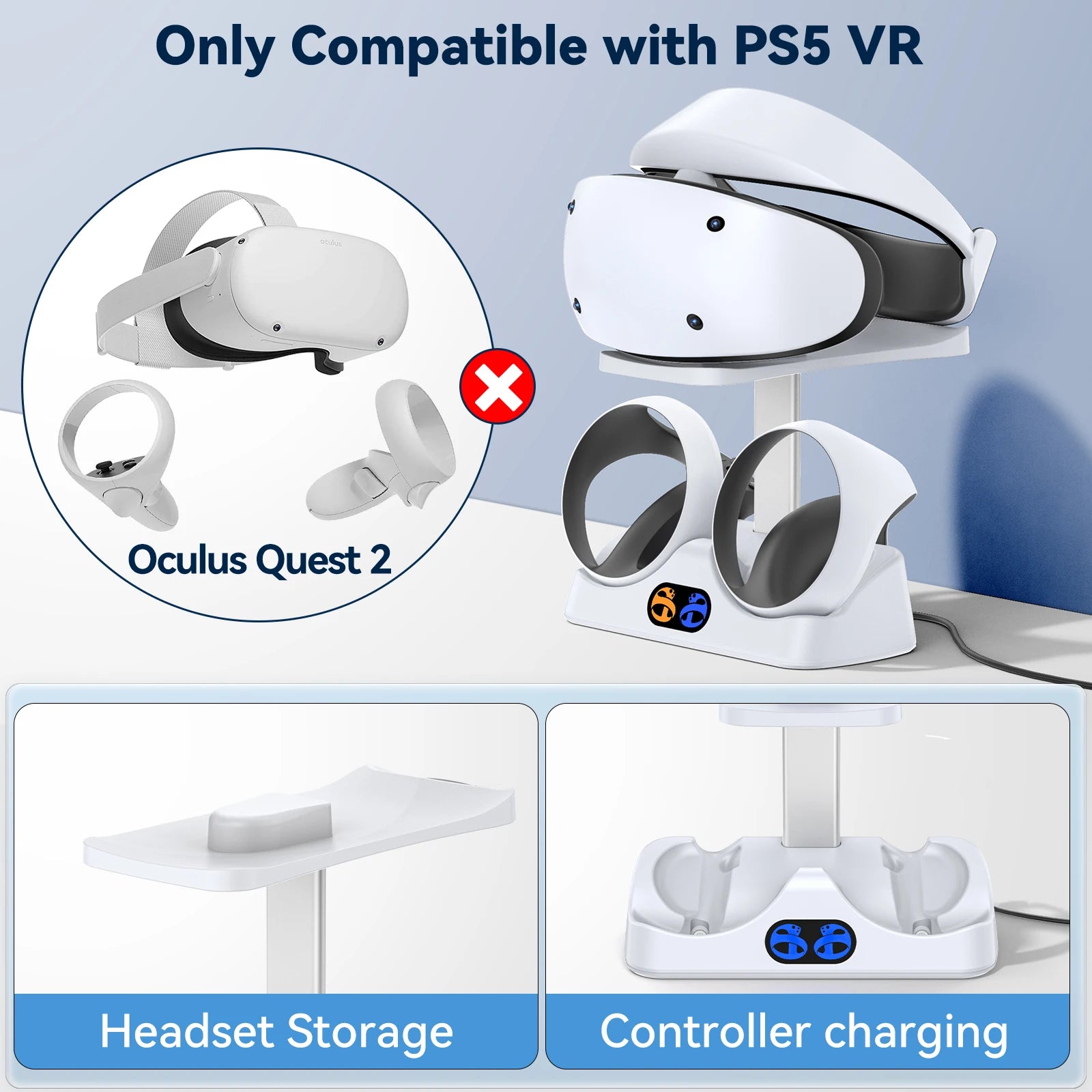 Station de Charge PSVR2 avec Support Casque - Dock 2-en-1 pour Contrôleurs PS5 VR2